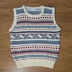 Vintage Alpenblick 100% Wool Fair Isle Sweater Vest Geometric Hand Knit Size 38